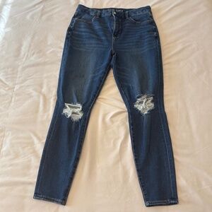 American Eagle The Dream Jean Hi-Rise Jegging  Distressed Dark Wash Size 12